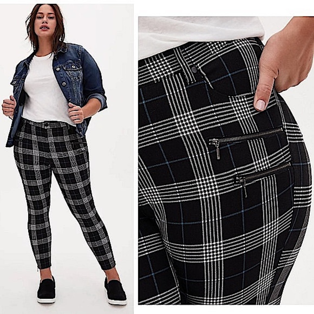 Torrid NWT Black Plaid Zip Skinny Ankle Pants 10